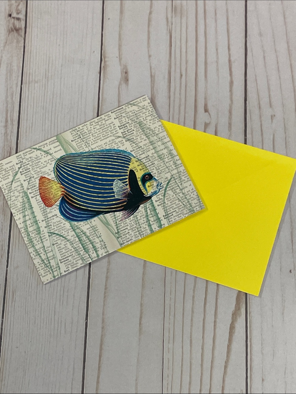 Tropical Fish Blue Ocean Glitter Vintage Print Note Card & Envelope Set 6 NEW
